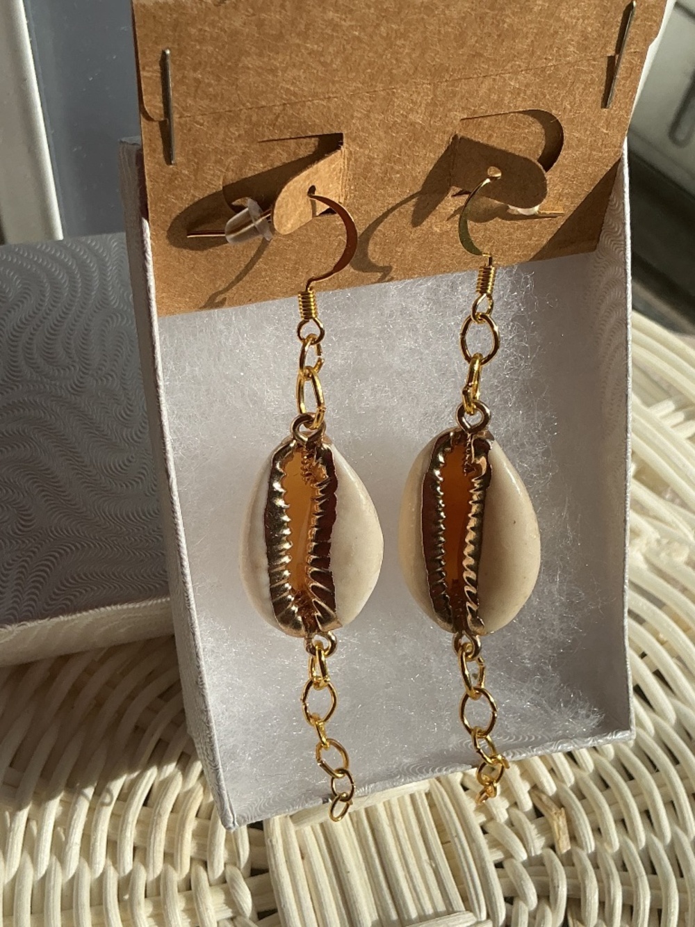 Gold Plated Cowrie Shell Drop Earrings